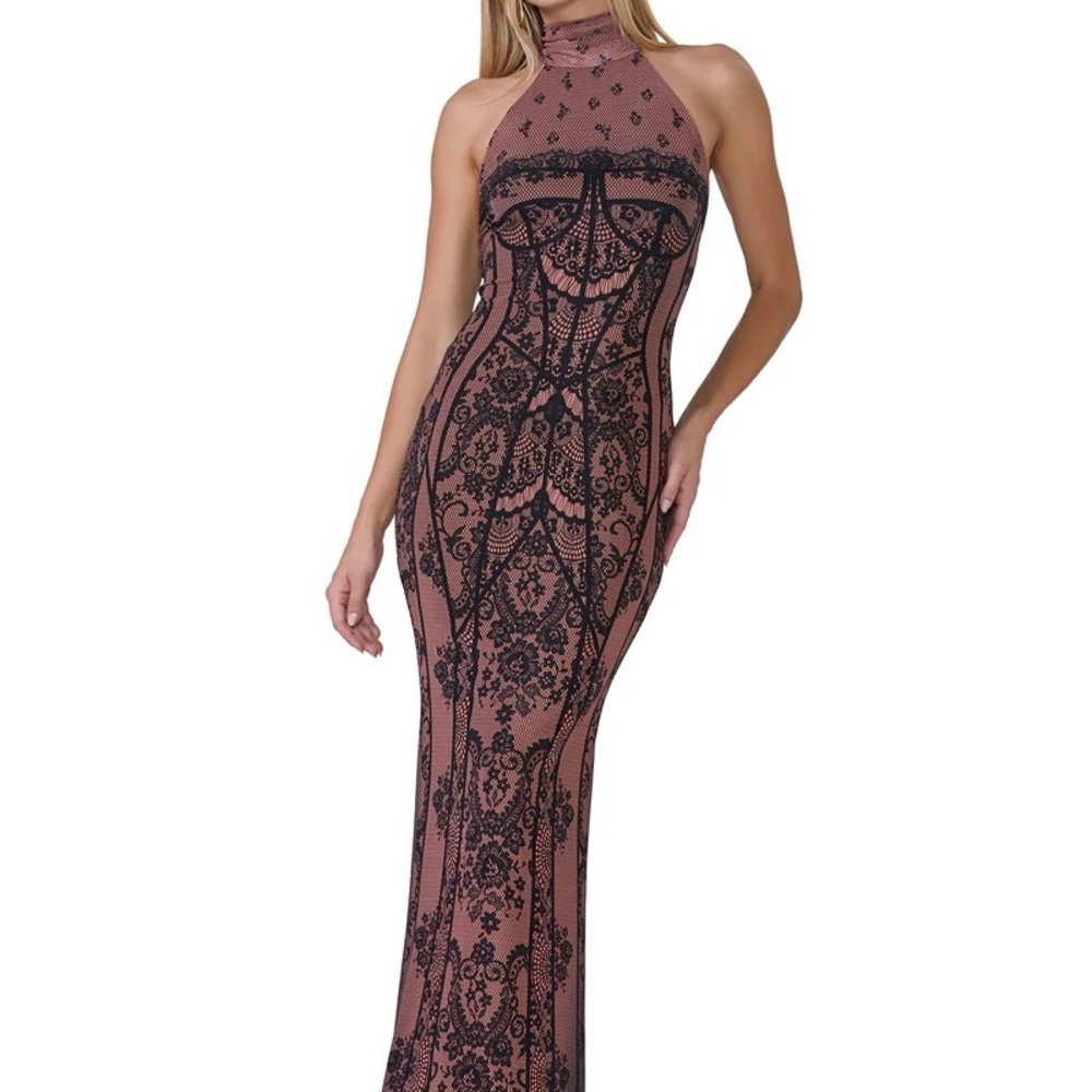 AFRM Black and Pink Lace Maxi Dress